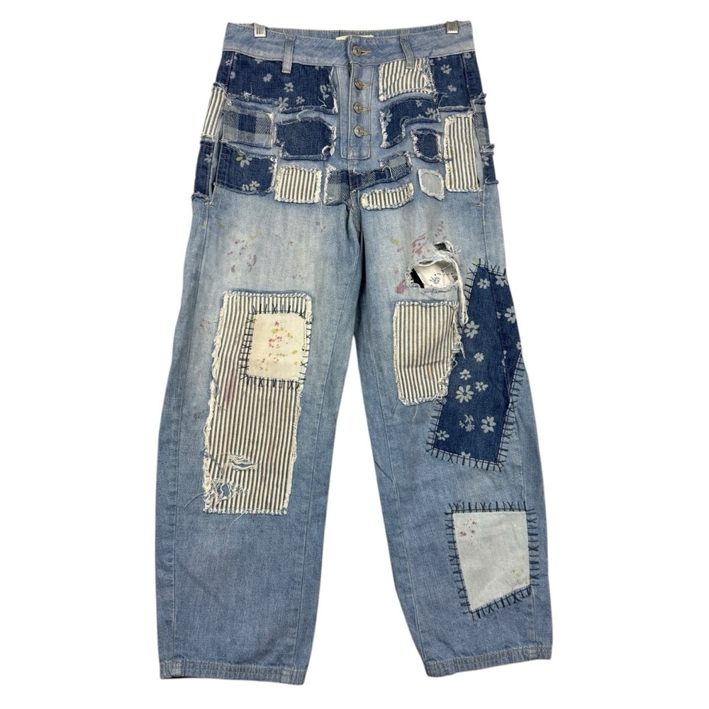 Free People Azalea Patchwork Paint Splatter Distressed Jeans - Picture 3 of 8